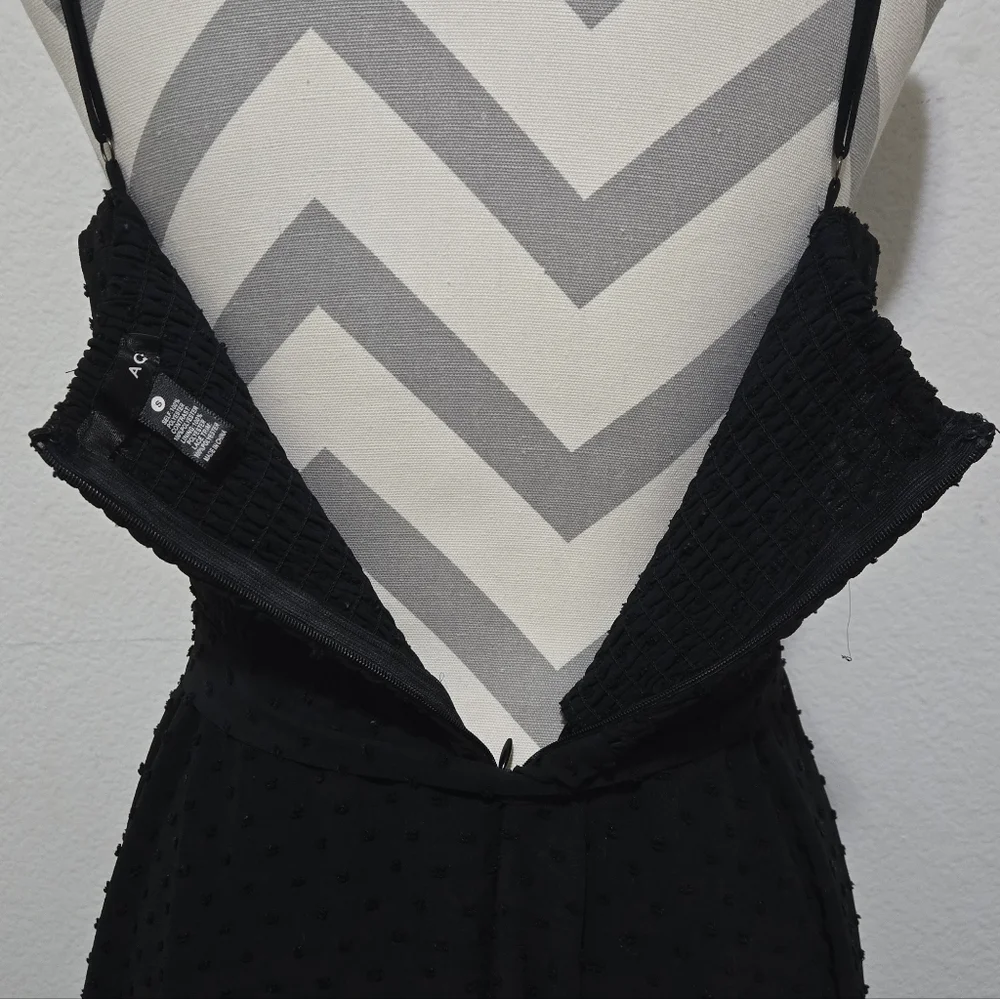 AQUA Black Midi Dress Swiss Dot Lace Inset Handkerchief Hem Tie Waist Small - Picture 10 of 15